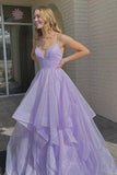 Simple V Neck Tulle Long Prom Dress Lilac Tulle Formal Dress PSK259 - Pgmdress