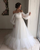 Sky Blue Tulle Off the Shoulder Long Prom Dress Elegant Evening Dresses PG971 - Pgmdress
