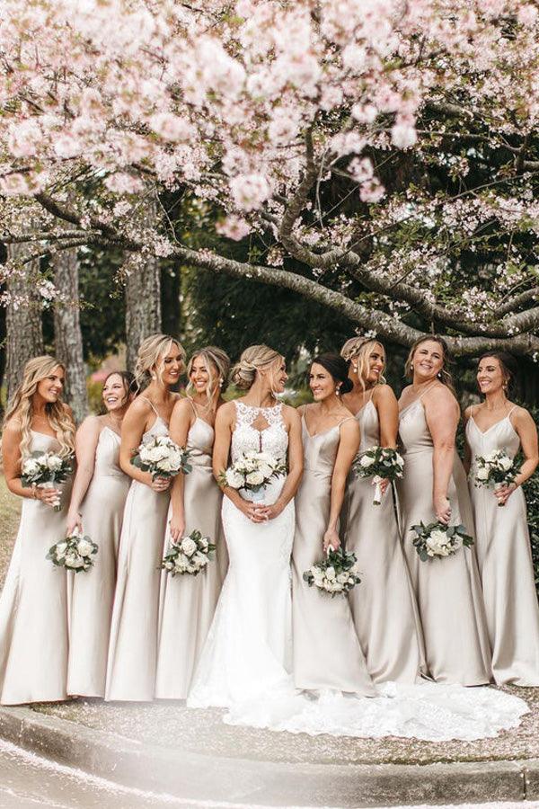 Sleek Spaghetti Straps Silk Satin Floor-length Bridesmaid Dresses BD091 - Pgmdress