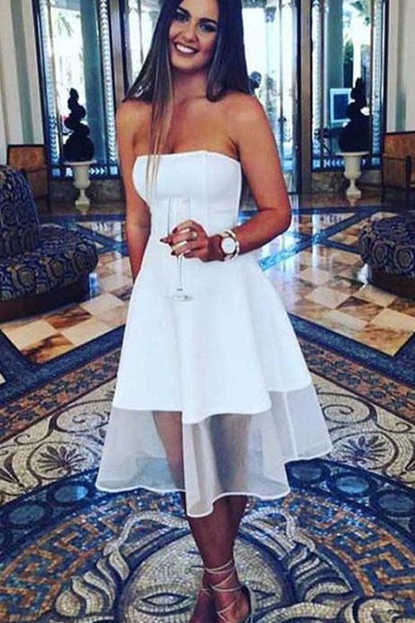 Sleeveless Newest A-line Knee-Length White Strapless Homecoming