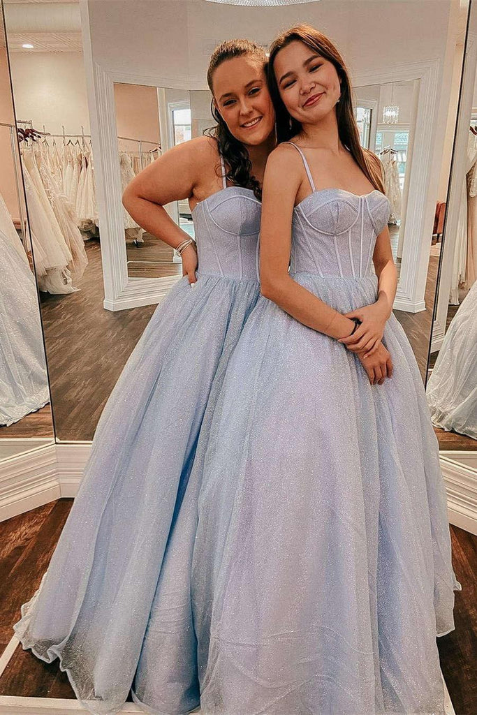 Sparkly A Line Sweetheart Straps Tulle Lilac Long Prom Dress  PSK264-Pgmdress