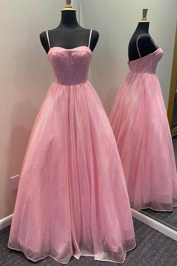 Sparkly A Line Sweetheart Straps Tulle Lilac Long Prom Dress  PSK264-Pgmdress
