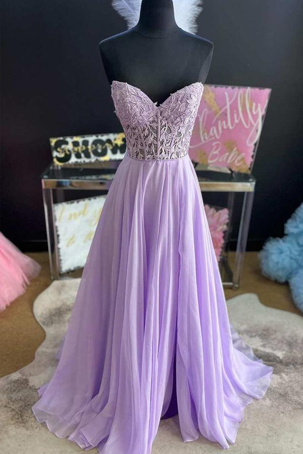 Strapless Lilac Tulle Long Evening Dress A-Line Floor Length Prom Dress PSK408 - Pgmdress