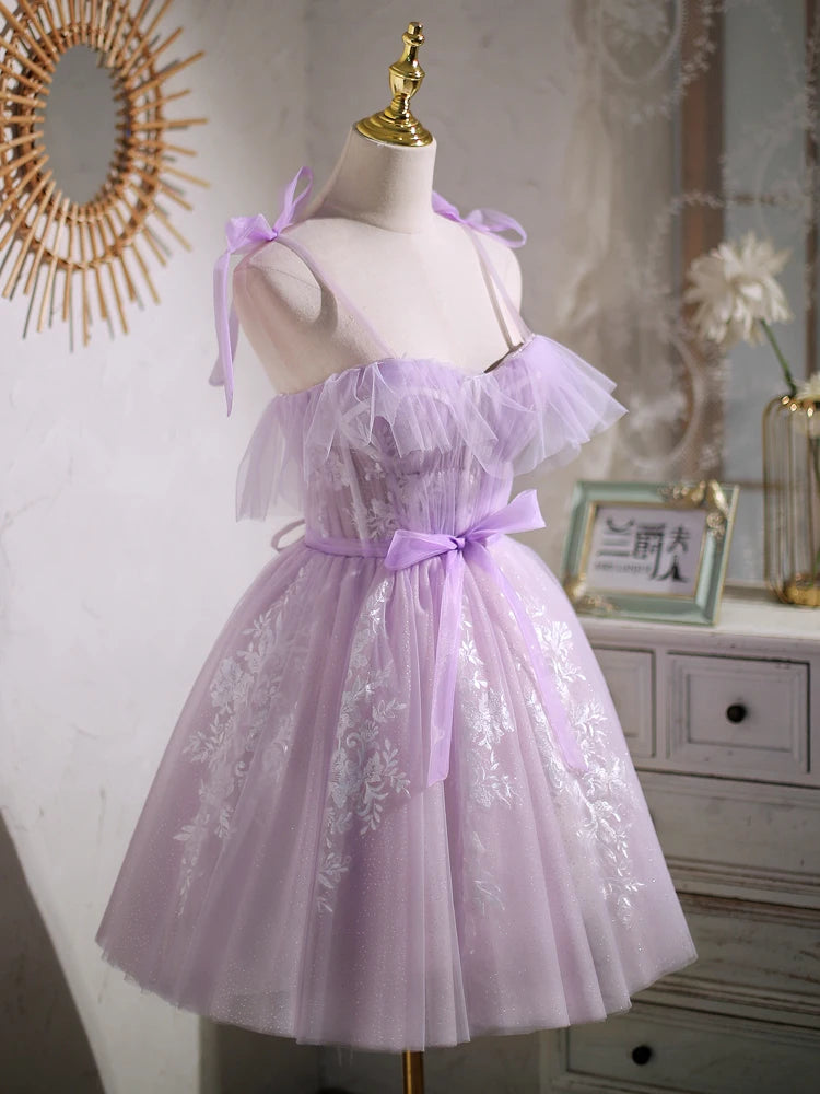 Sweet Purple A-line Short Prom Dress Homecoming Dress with Ribbon PD463 - Pgmdress