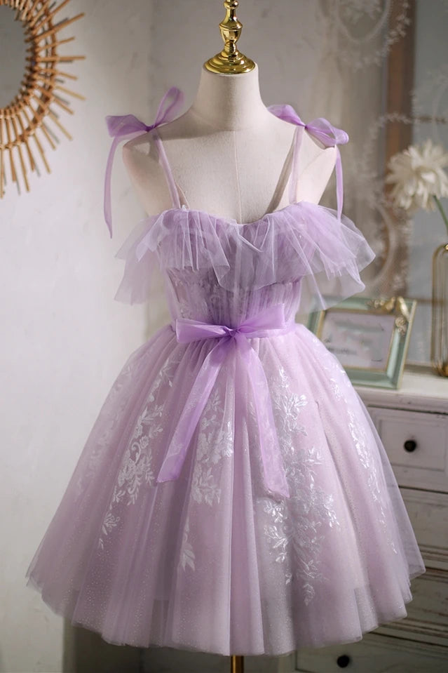 Sweet Purple A-line Short Prom Dress Homecoming Dress with Ribbon PD463 - Pgmdress
