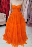 Robe de bal en tulle orange à décolleté en cœur et corset PSK256