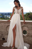 Top mit Spitzenapplikationen und seitlichem Schlitz, Chiffon, Party-Abendballkleider PG413