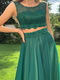 Tulle Scoop Neckline 2 Pieces Evening Gown Prom Dresses With Appliqued PSK245 - Pgmdress