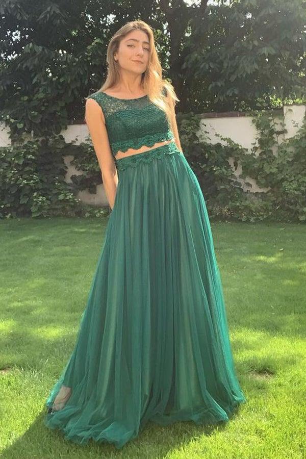 green prom dress two piece Sage Green Prom Dresses Two Piece Lace Embroidery Beaded Halter Formal Dress fg4541