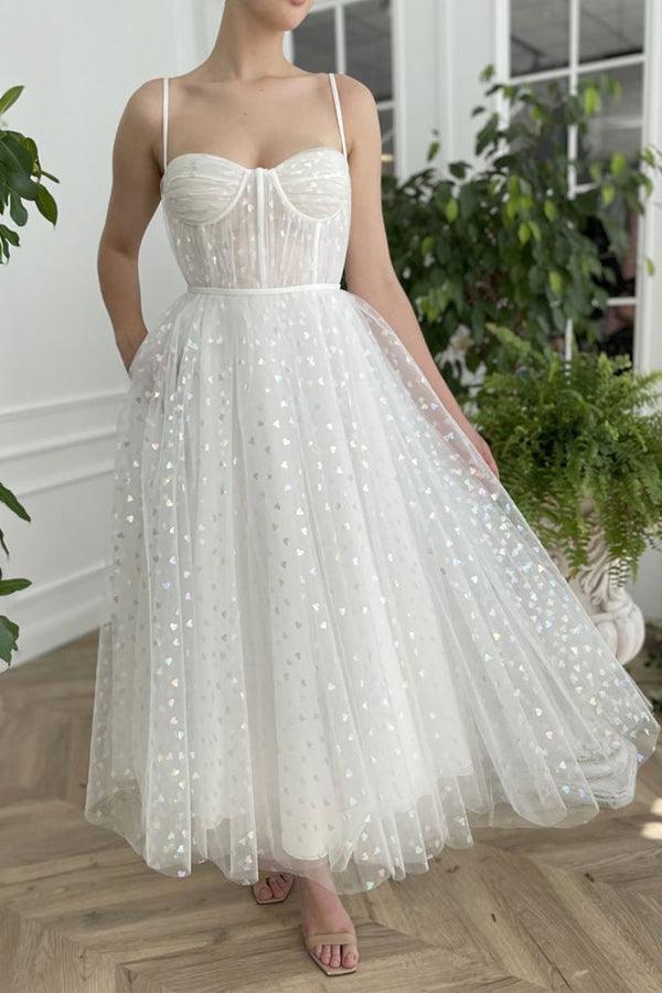 Sweetheart Straps Short Prom Dress Tea Length Homecoming Dress PD447 US16 / White