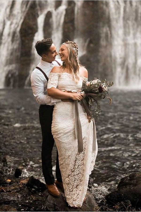 Two Pieces Lace Wedding Dresses Mermaid/Trumpet Bridal Gowns WD559 - Pgmdress