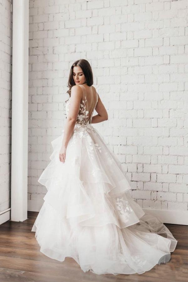 V Neck Ball Gown Wedding Dresses Layered Skirt Wedding Dress WD345 - Pgmdress