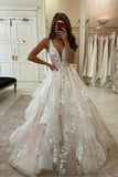 Décolleté en V fatigué Tulle A-ligne dentelle robe de mariée longueur de plancher WD608