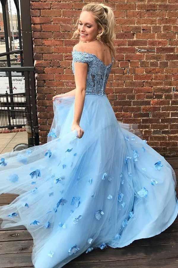 A-line 3D Flower Junior Prom Dresses Lace Two Piece Prom Gown