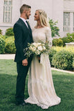 A-Line Bateau Long Sleeves Ivory Tulle Wedding Dress with Appliques WD399 - Pgmdress