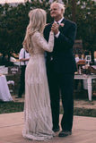 A-Line Bateau Long Sleeves Ivory Tulle Wedding Dress with Appliques WD399 - Pgmdress