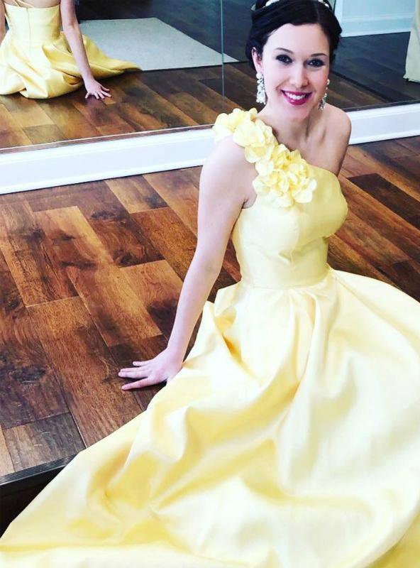 A-Line Blue One Shoulder Flower Long Prom Dress Formal Dress PG967 US8 / Yellow