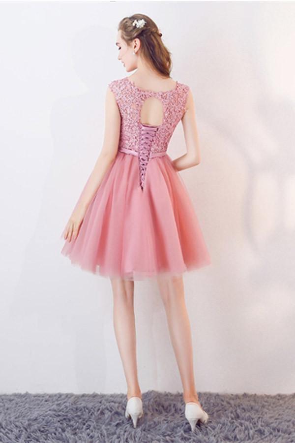 A-Line Cap Sleeves Appliques Bowknot Crystal Sashes Homecoming Dress PG154 - Pgmdress