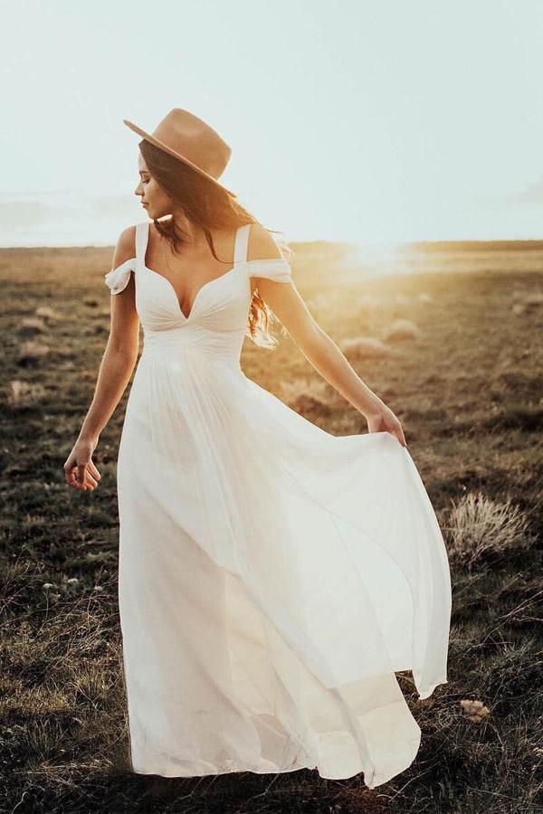blue dress for baby girl A-Line Elegant Chiffon Ivory Beach Wedding Dress Bridal Gown US8 / White