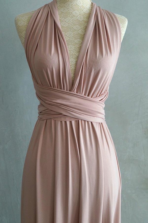 A-line Floor-Length Criss-Cross Straps Blush Spandex Bridesmaid Dress BD043 - Pgmdress