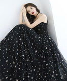 A-line Star Lace Beautiful Chic Black Long Prom Dress PSK173-Pgmdress