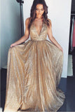 A-Line Halter Deep V Neck Dark Green Prom Evening Dresses PSK230 - Pgmdress