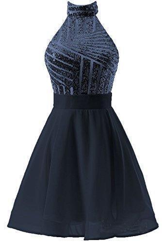 A-Line Halter Short Pink Chiffon Homecoming Dress with Sequins PD064 US10 / Navy Blue