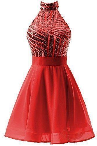 A-Line Halter Short Pink Chiffon Homecoming Dress with Sequins PD064 US14 / Red A-Line Halter Short Pink Chiffon Homecoming Dress with Sequins PD064 US14 / Red
