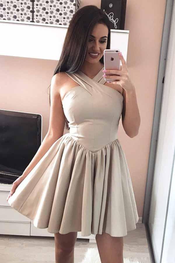 Halter Sleeveless Homecoming Dresses, A-line Short Prom Dresses Halter Sleeveless Homecoming Dresses, A-line Short Prom Dresses