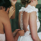 A-Line Jewel Sweep Train White Tulle Wedding Dress with Appliques WD459 - Pgmdress