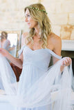 A-Line Off-the-Shoulder Floor-Length Light Blue Chiffon Bridesmaid Dress BD065 - Pgmdress