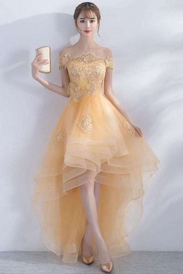 A-line Off The Shoulder High Low Tulle Homecoming Dresses PD211 - Pgmdress