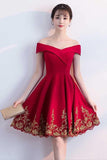 A-line Off The Shoulder Red Homecoming Dresses With Lace Applique PD122 - Pgmdress