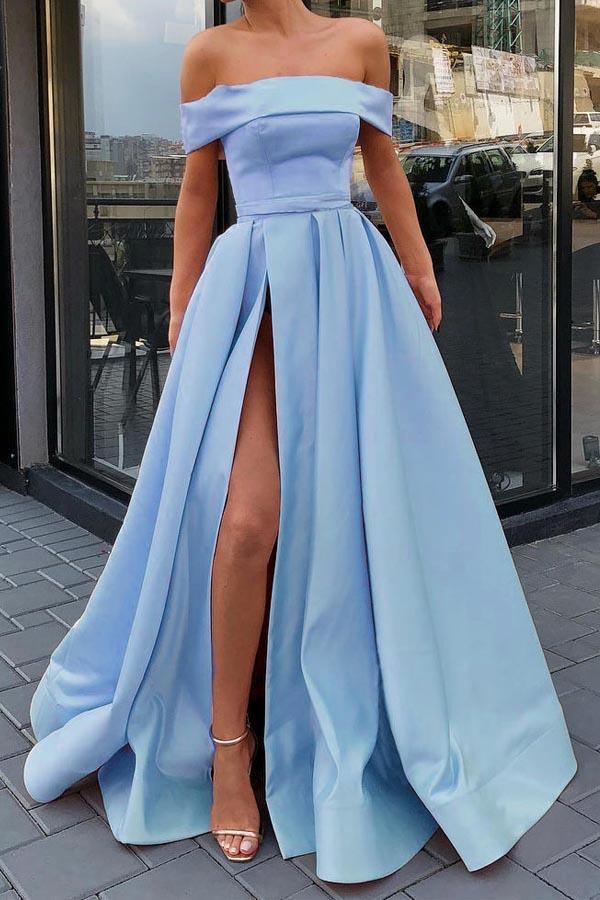 Off the Shoulder High Split Pink Prom Dress Formal Dress PSK057 - Custom Size / Blue Off the Shoulder High Split Pink Prom Dress Formal Dress PSK057 - Custom Size / Blue