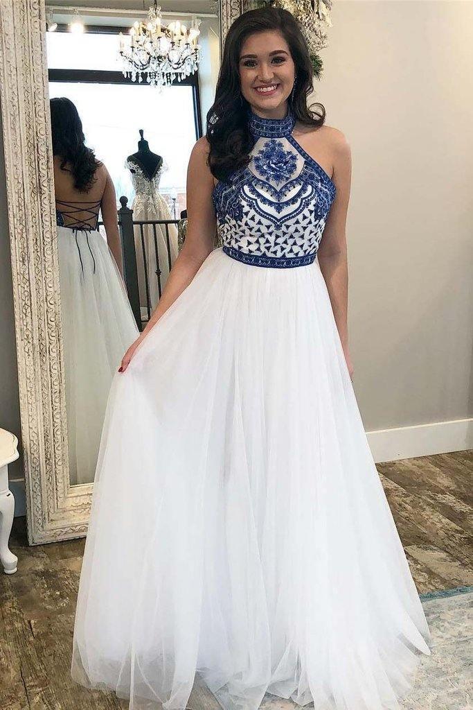 A Line Off White Halter Prom Dress Long Formal Dress PG970 US2 / Custom Color A Line Off White Halter Prom Dress Long Formal Dress PG970 US2 / Custom Color