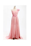 A-line One Shoulder Long Chiffon Bridesmaid Dress with Flowers BD017 - Pgmdress