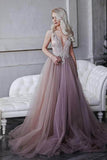 Ballkleid im A-Linie-Prinzessin-Stil mit Spaghettiträgern, Sweep-Zug und Applikationen PG787