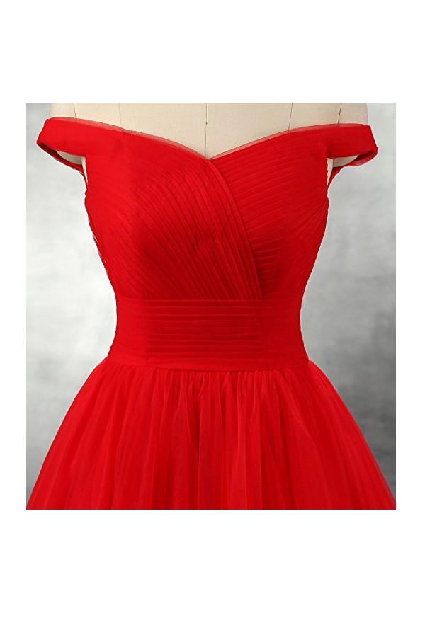 A-line Red Floor Length Tulle PromDresses Evening Dresses PG247 - Pgmdress