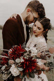 A-Line Round Neck Backless Lace Top Wedding Dress with Long Sleeves WD371 - Pgmdress