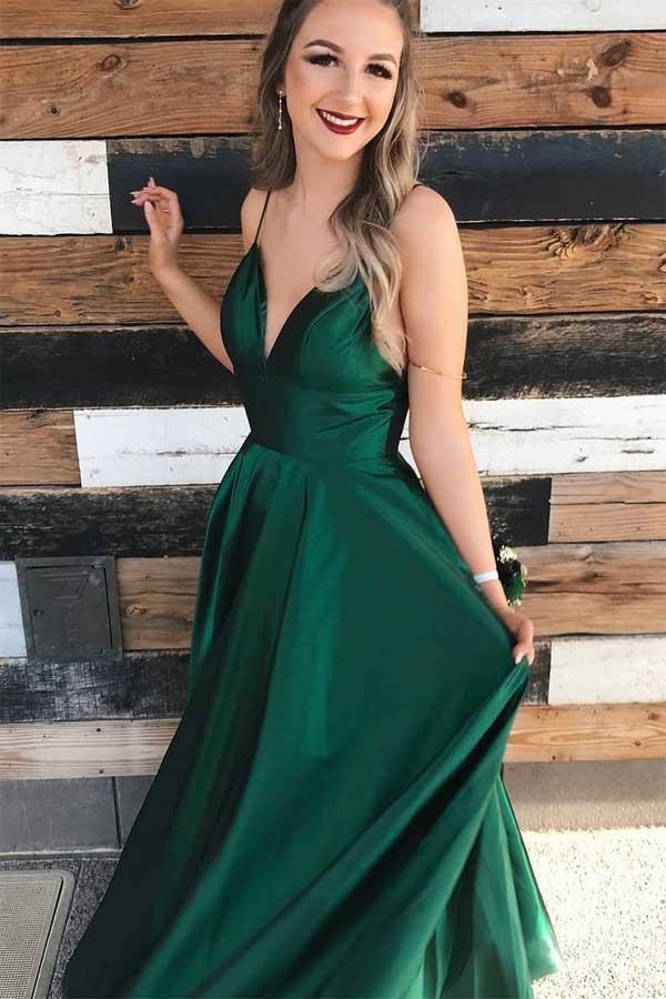 A-line Satin Straps Hunter Green Long Prom Dress Evening Dress PG665 US16 / Custom Color A-line Satin Straps Hunter Green Long Prom Dress Evening Dress PG665 US16 / Custom Color
