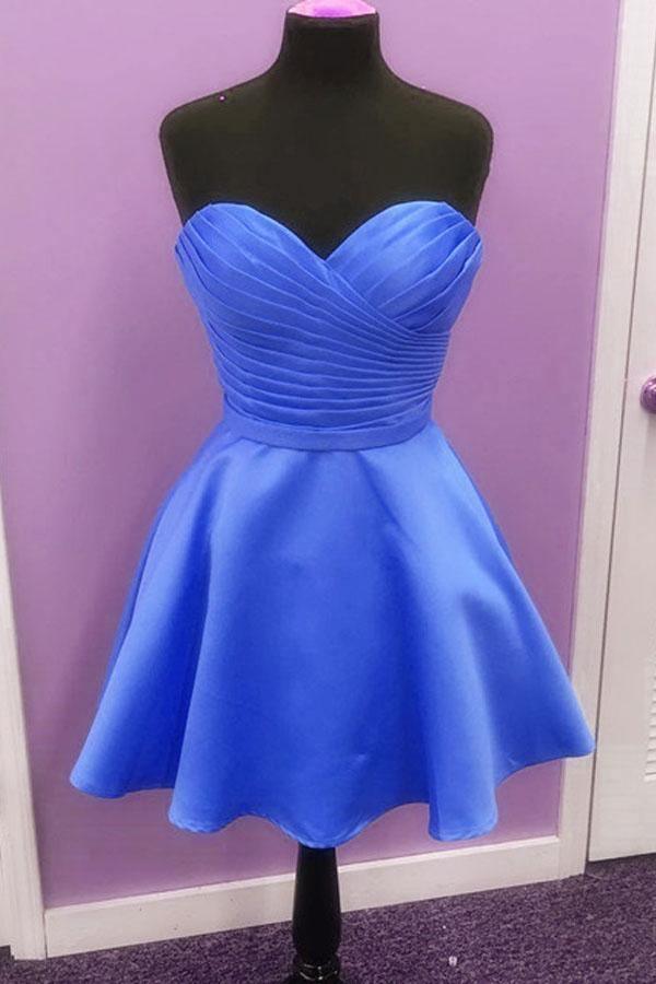 A-line Satin Sweetheart Simple Homecoming Dresses Short Prom Dress US6 / Blue A-line Satin Sweetheart Simple Homecoming Dresses Short Prom Dress US6 / Blue