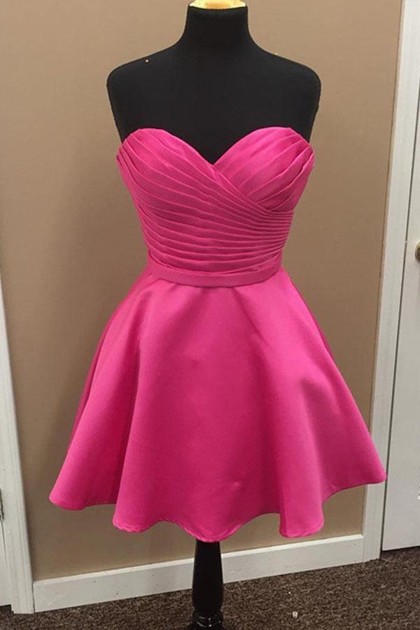 A-line Satin Sweetheart Simple Homecoming Dresses Short Prom Dress US0 / Pink A-line Satin Sweetheart Simple Homecoming Dresses Short Prom Dress US0 / Pink