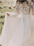 A-line Scoop Lace Wedding Dress Long Sleeve Rustic Wedding Dresses WD521 - Pgmdress