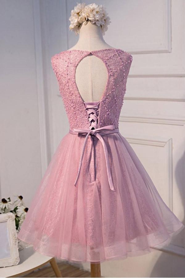 A-line Scoop Neck Short Tulle Homecoming Dress With Beading PG135 - Pgmdress