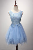 A-ligne Col rond Tulle Court/Mini Perle Détaillant Robes de bal PG124