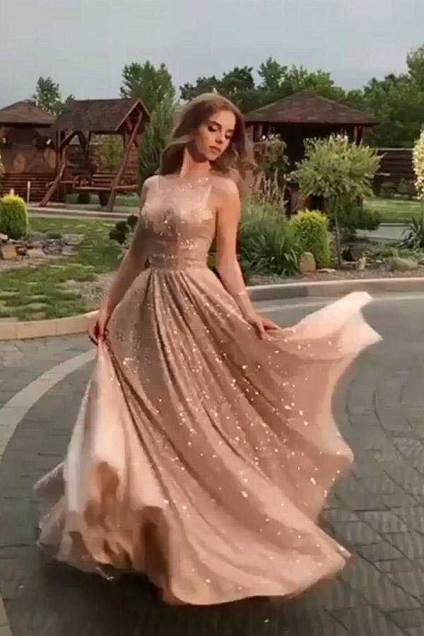 A-Line Sequins Gold Prom Dress Fashion Evening Dress PSK147 US6 / Gold A-Line Sequins Gold Prom Dress Fashion Evening Dress PSK147 US6 / Gold