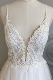 A Line Spaghetti Straps Beach Wedding Dresses Lace Wedding Gowns WD453 - Pgmdress