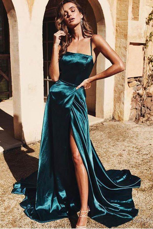 A-Line Spaghetti Straps Hunter Green Prom Dress Formal Gown PSK080 US2 / Custom Color A-Line Spaghetti Straps Hunter Green Prom Dress Formal Gown PSK080 US2 / Custom Color