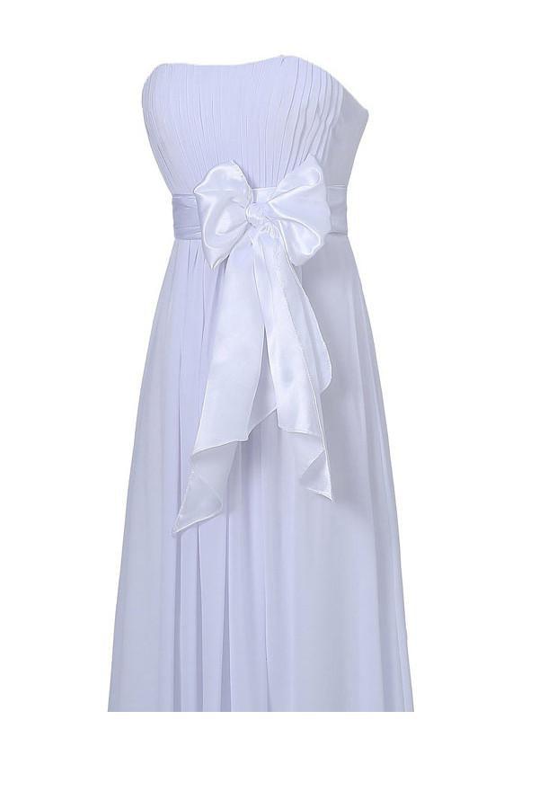 A-line Strapless Floor Length Chiffon White Bridesmaid Dress with Sash BD026 - Pgmdress