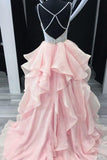A-Line Straps Backless Tiered Organza Beaded Prom Dress PG532 - Pgmdress